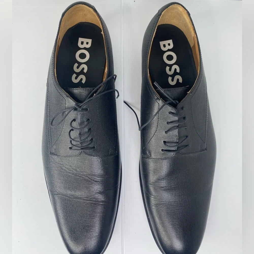 Boss Nordstrom Black Leather Derby Dress Lace Up Tie Luxury Designer Shoes